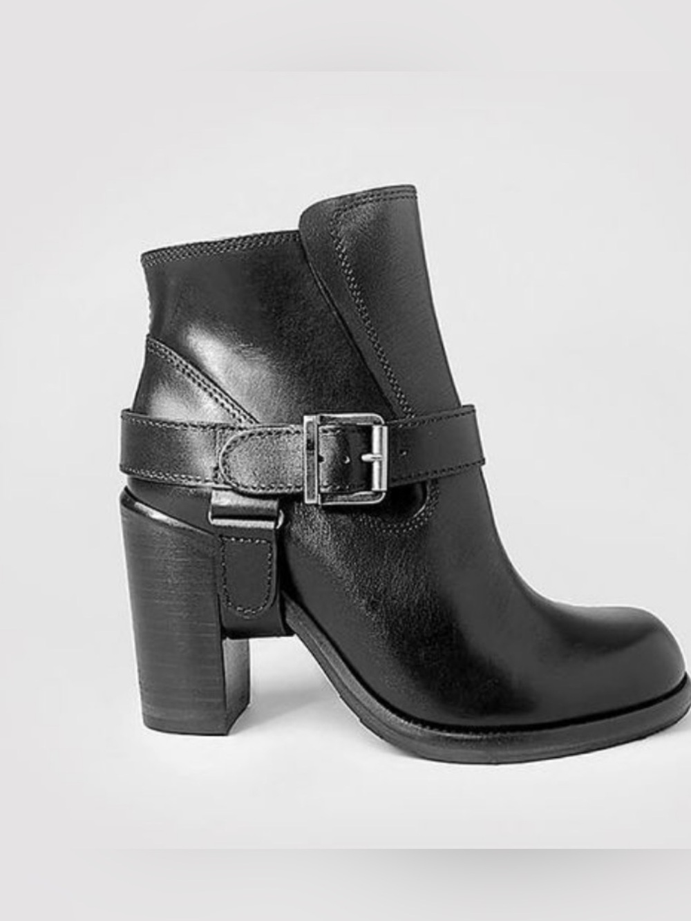 UEC All Saints JULES Black Genuine Leather Heeled Biker Buckle Ankle Boots 8.5